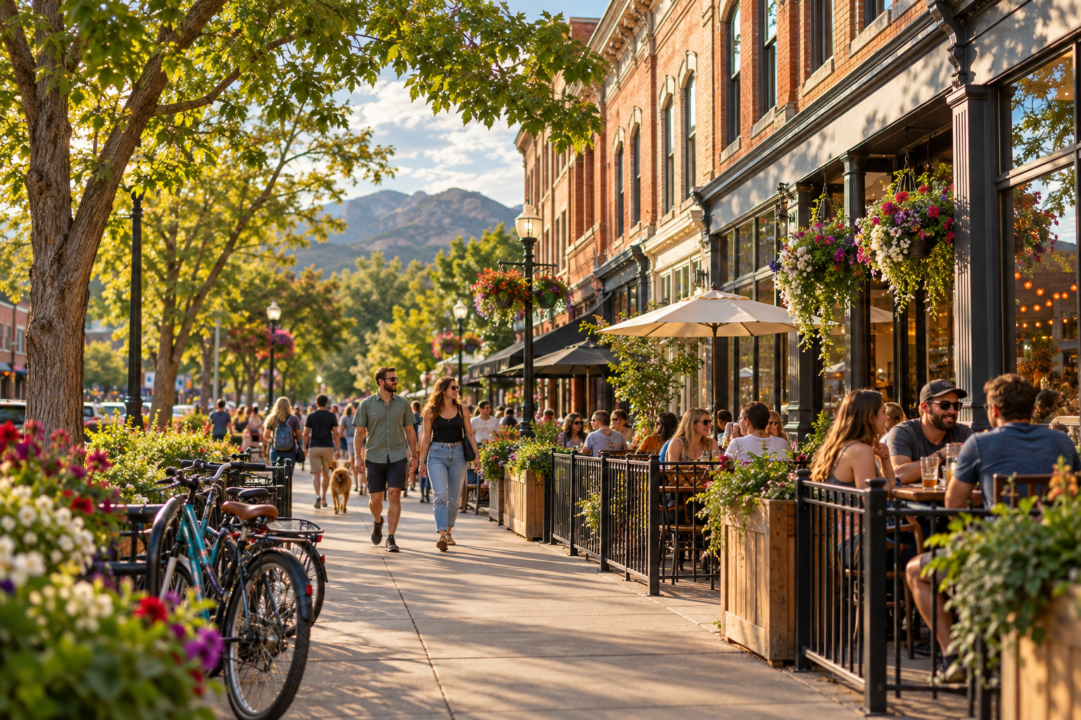 Illustration of a fall street scene in Fort Collins, Colorado