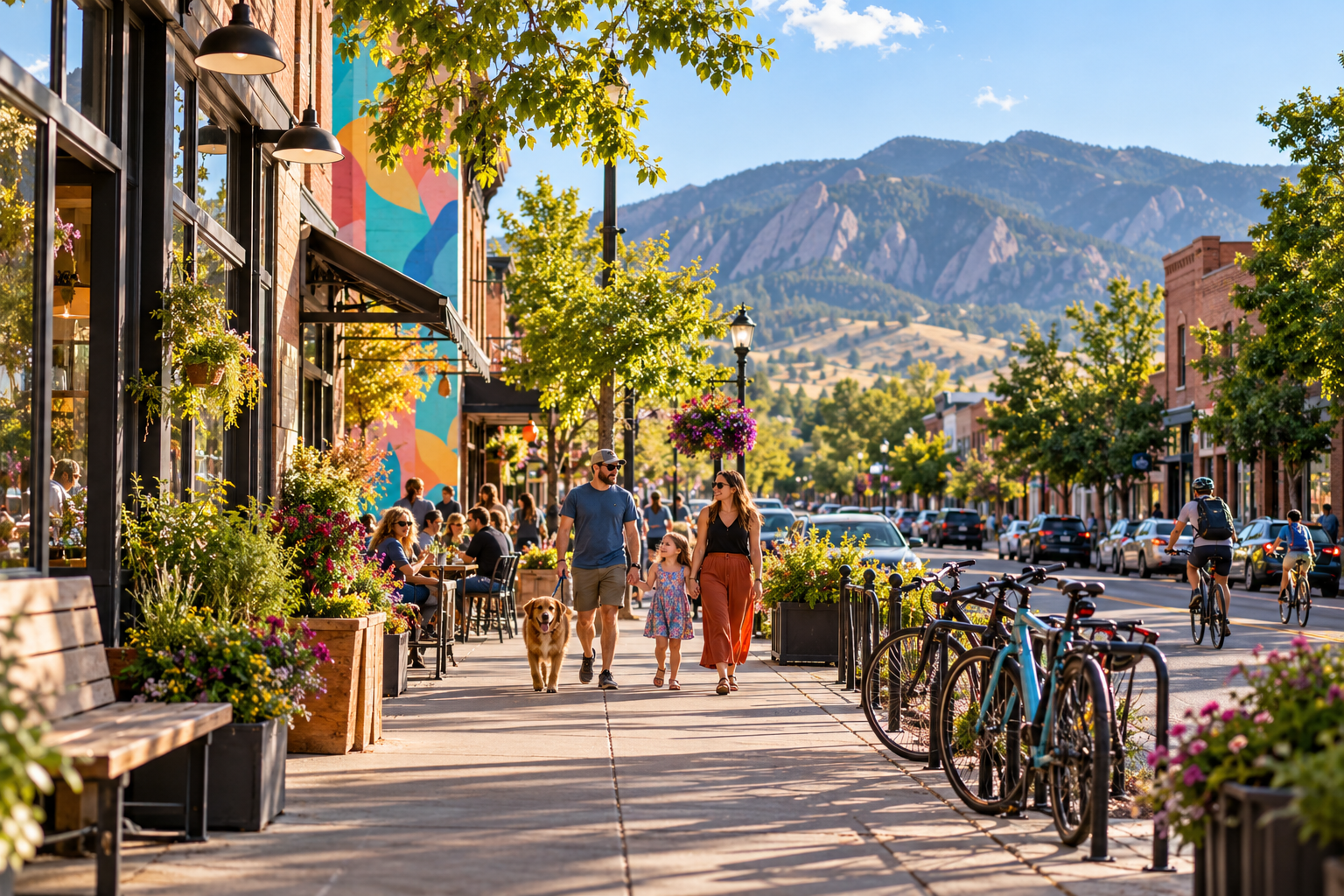 Illustration of a fall downtown scene in Longmont, Colorado
